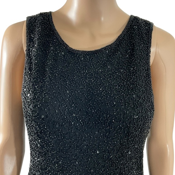 Vintage Scala Black Beaded Sequins Sleeveless Silk Top Size Large - Picture 3 of 13